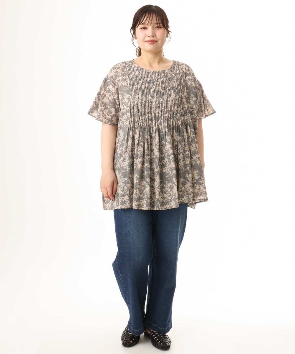 OLBHD13099 eur3(エウルキューブ) 【大きいサイズ】インド綿ピンタックブラウス グレー