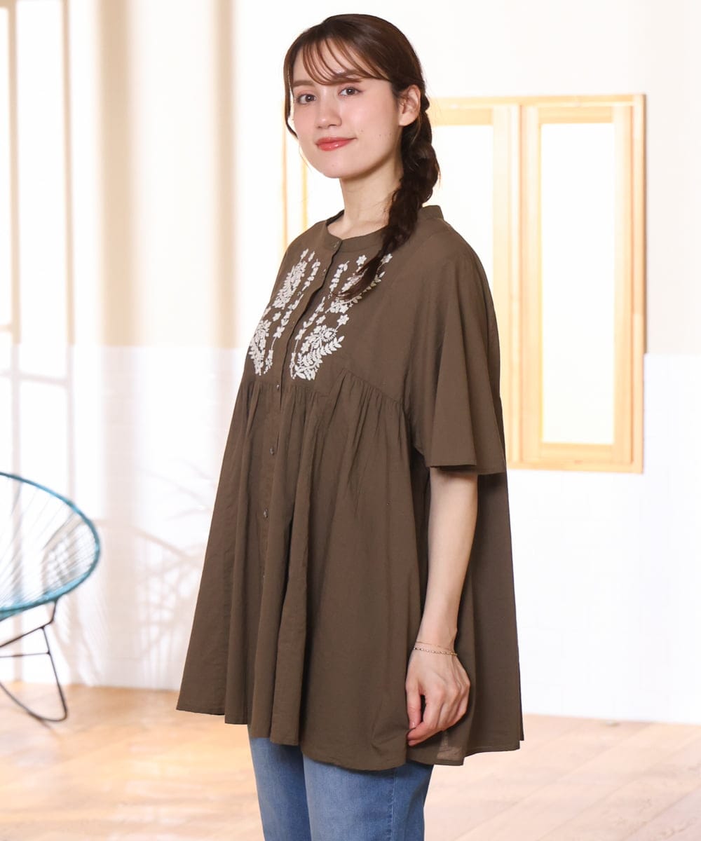 大きいサイズ】インド綿刺繍ギャザーブラウス(ブラウス・シャツ