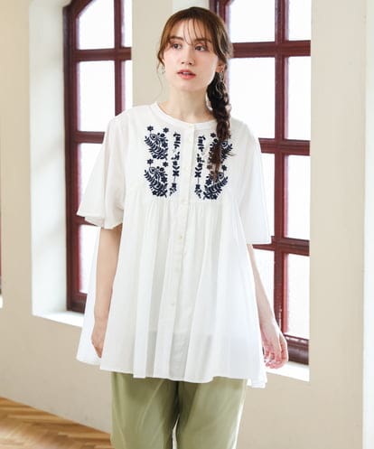 OLBHD14119 eur3 【WEB先行販売】【大きいサイズ】インド綿刺繍ギャザーブラウス