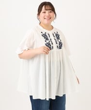 OLBHD14119 eur3(エウルキューブ) 【大きいサイズ】インド綿刺繍ギャザーブラウス ホワイト