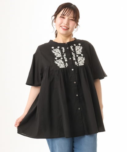 OLBHD14119 eur3 【WEB先行販売】【大きいサイズ】インド綿刺繍ギャザーブラウス