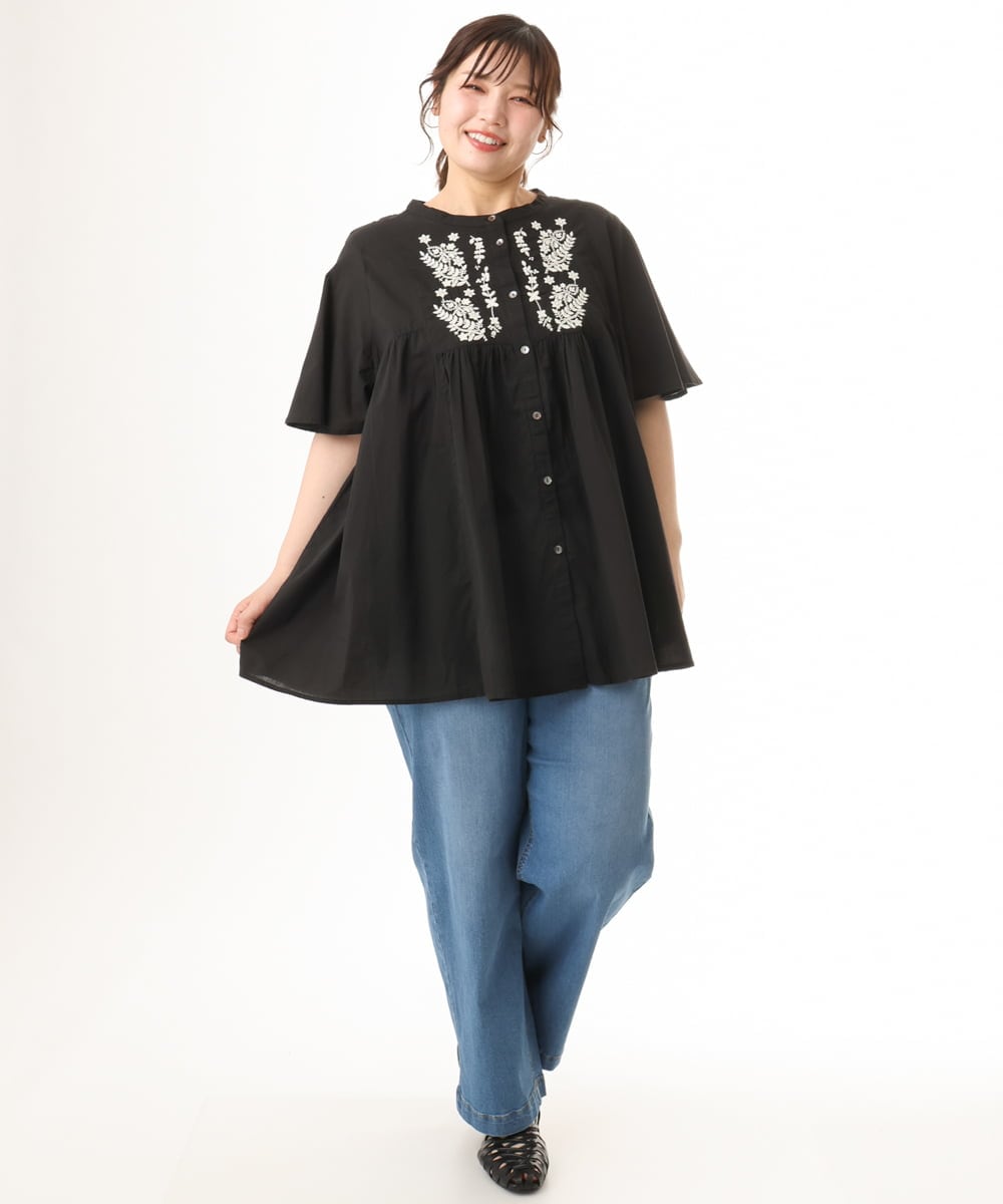 大きいサイズ】インド綿刺繍ギャザーブラウス(ブラウス・シャツ