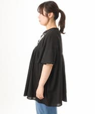 OLBHD14119 eur3(エウルキューブ) 【大きいサイズ】インド綿刺繍ギャザーブラウス ブラック