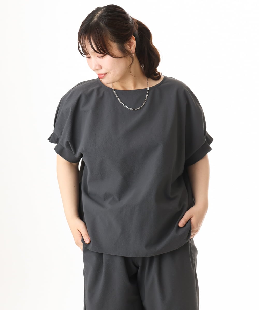 OLBHD31069 eur3(エウルキューブ) 【WEB先行販売】【大きいサイズ/吸水速乾】ドライタッチサッカーブラウス グレー