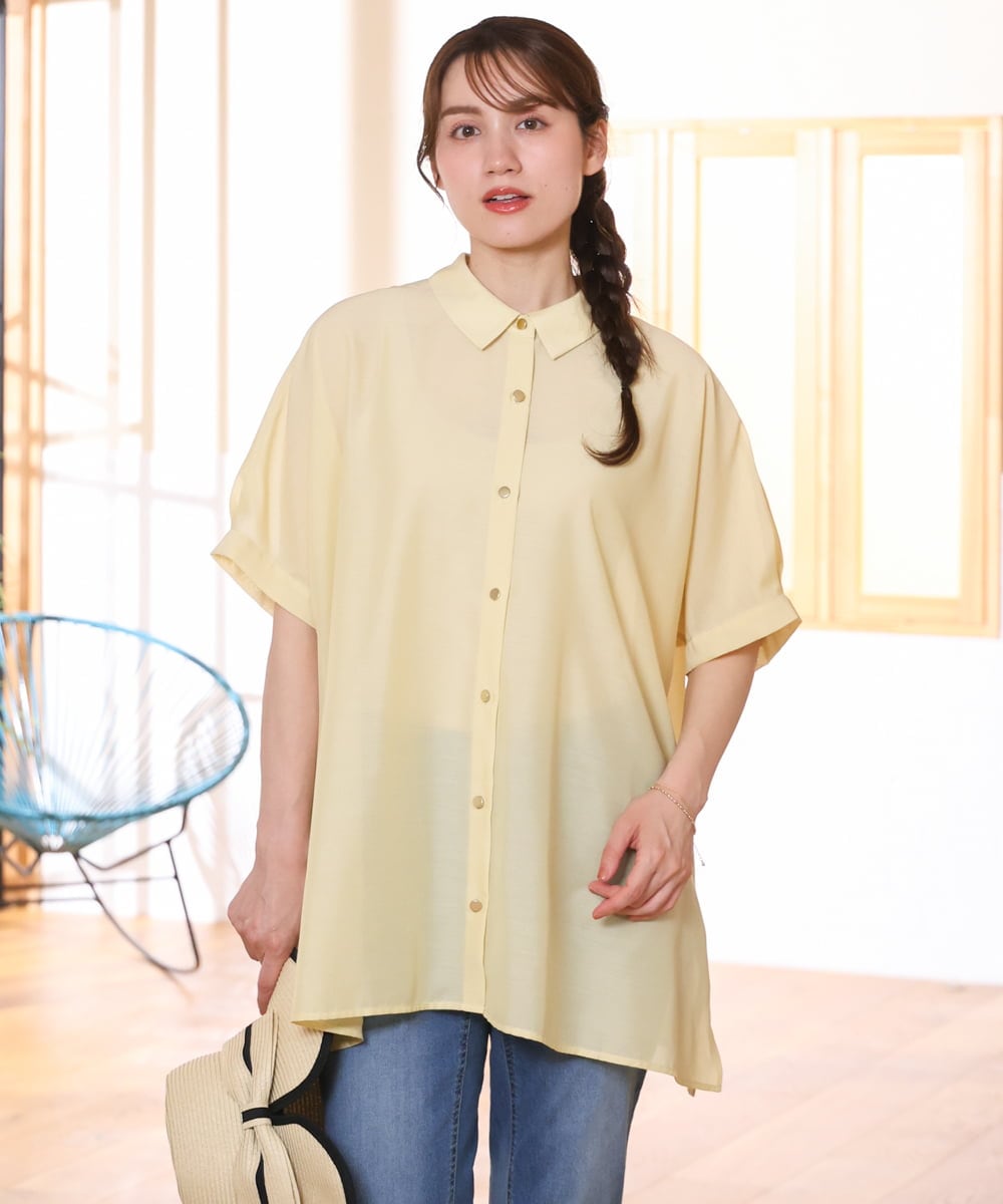 OLBHD32089 eur3(エウルキューブ) 【WEB先行販売】【大きいサイズ/接触冷感】シア―ボクシーシルエットブラウス ライトイエロー