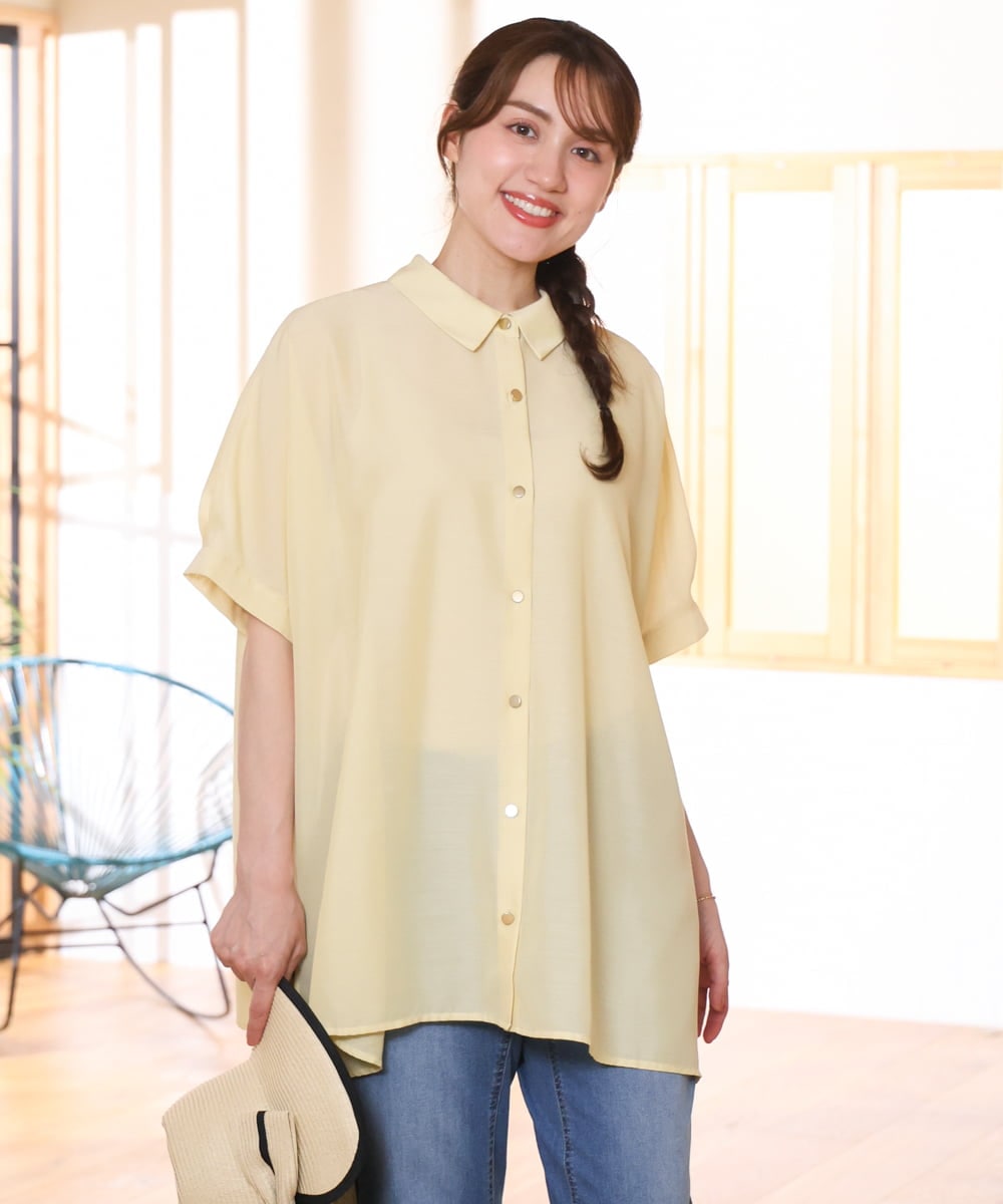 OLBHD32089 eur3(エウルキューブ) 【WEB先行販売】【大きいサイズ/接触冷感】シア―ボクシーシルエットブラウス ライトイエロー