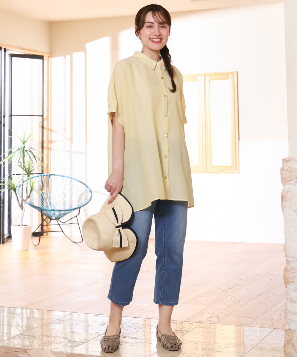 OLBHD32089 eur3(エウルキューブ) 【WEB先行販売】【大きいサイズ/接触冷感】シア―ボクシーシルエットブラウス ライトイエロー