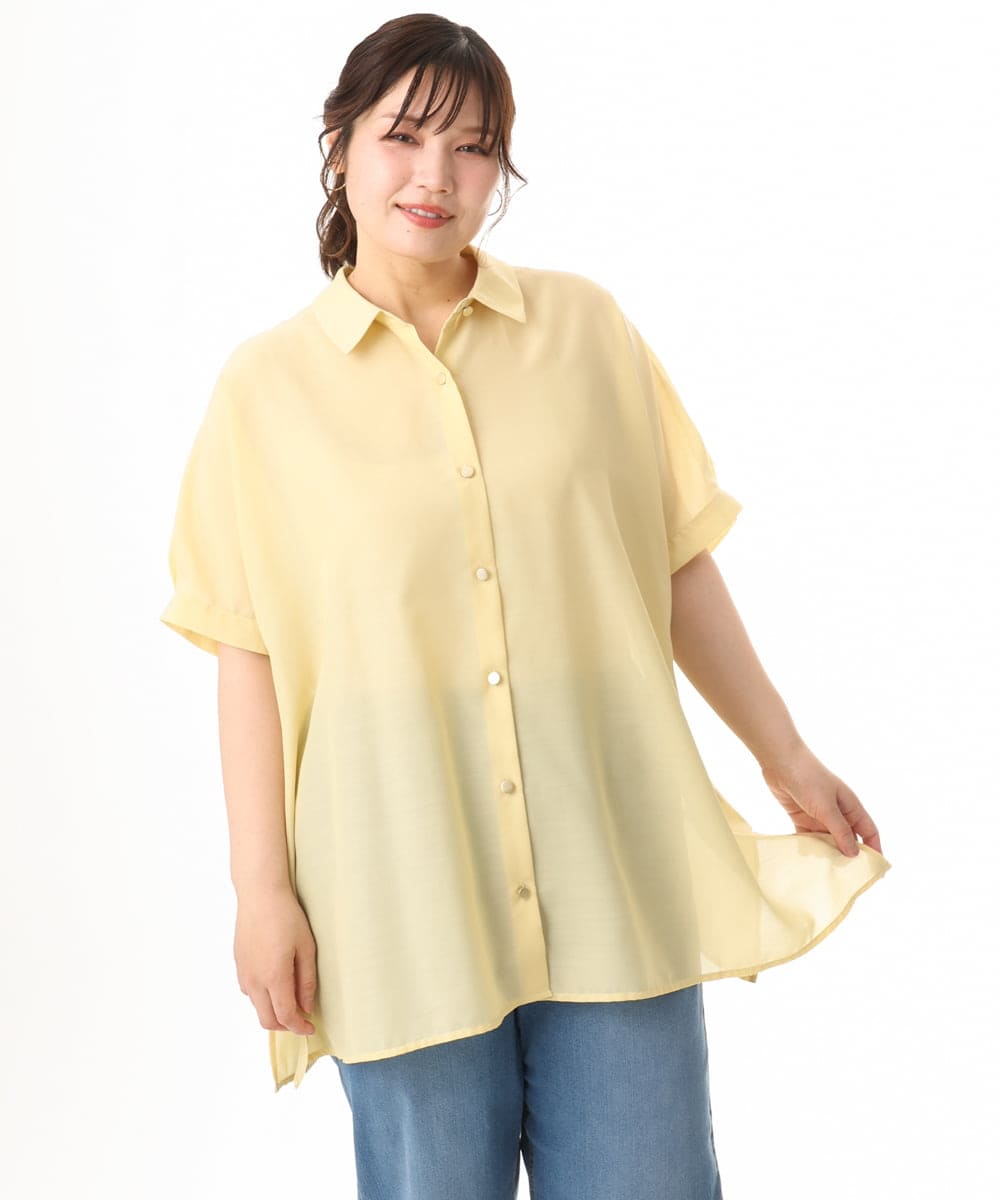 OLBHD32089 eur3(エウルキューブ) 【WEB先行販売】【大きいサイズ/接触冷感】シア―ボクシーシルエットブラウス ライトイエロー