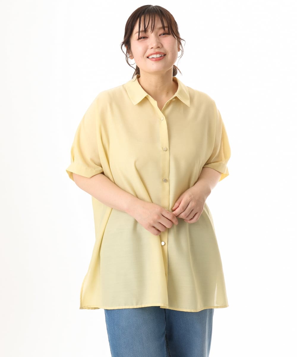 OLBHD32089 eur3(エウルキューブ) 【WEB先行販売】【大きいサイズ/接触冷感】シア―ボクシーシルエットブラウス ライトイエロー