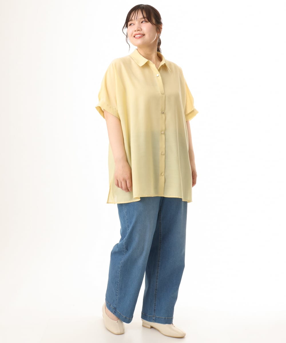 OLBHD32089 eur3(エウルキューブ) 【WEB先行販売】【大きいサイズ/接触冷感】シア―ボクシーシルエットブラウス ライトイエロー
