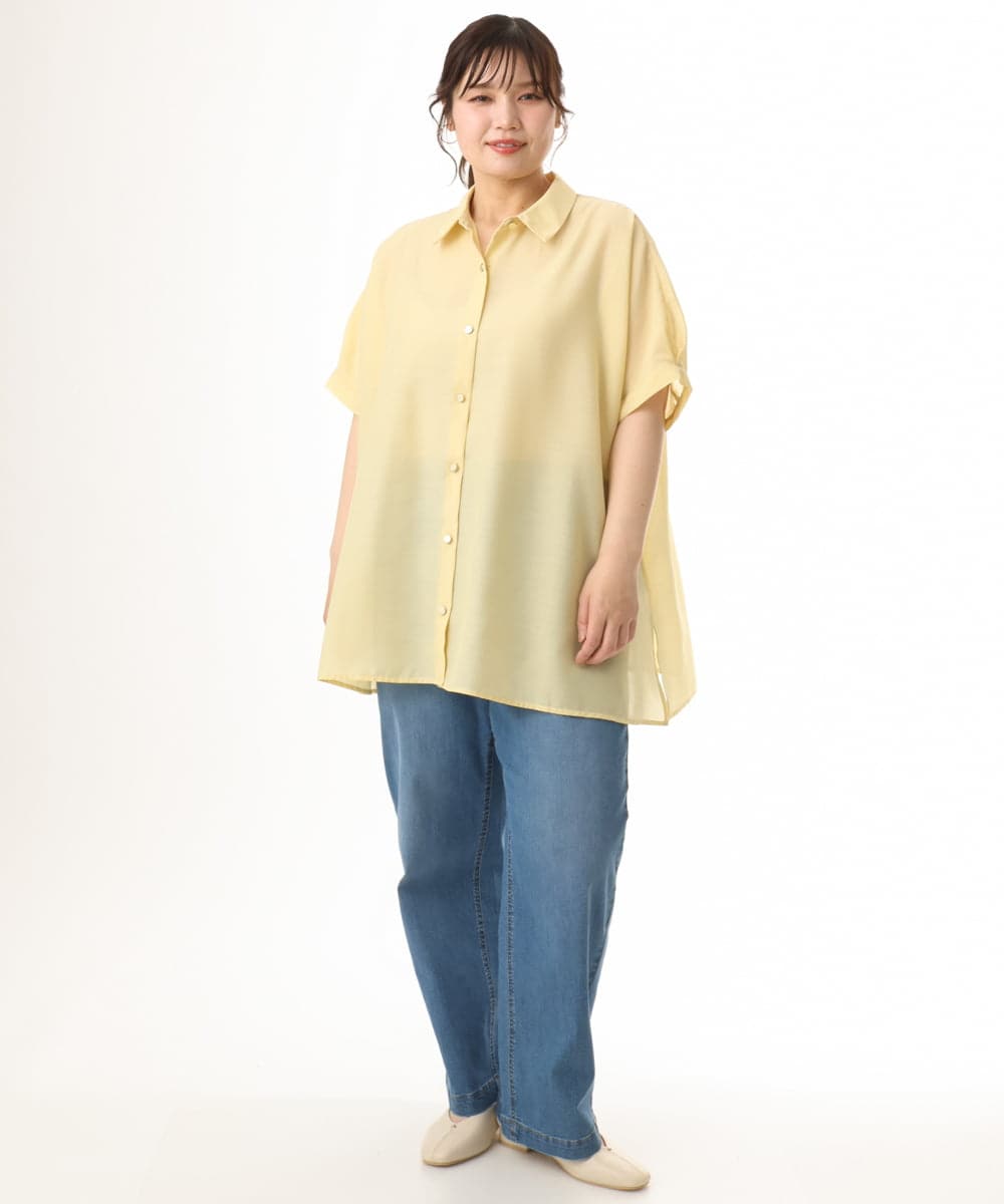 OLBHD32089 eur3(エウルキューブ) 【WEB先行販売】【大きいサイズ/接触冷感】シア―ボクシーシルエットブラウス ライトイエロー