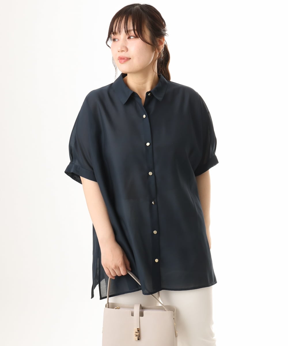OLBHD32089 eur3(エウルキューブ) 【WEB先行販売】【大きいサイズ/接触冷感】シア―ボクシーシルエットブラウス ネイビー