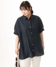 OLBHD32089 eur3(エウルキューブ) 【WEB先行販売】【大きいサイズ/接触冷感】シア―ボクシーシルエットブラウス ネイビー