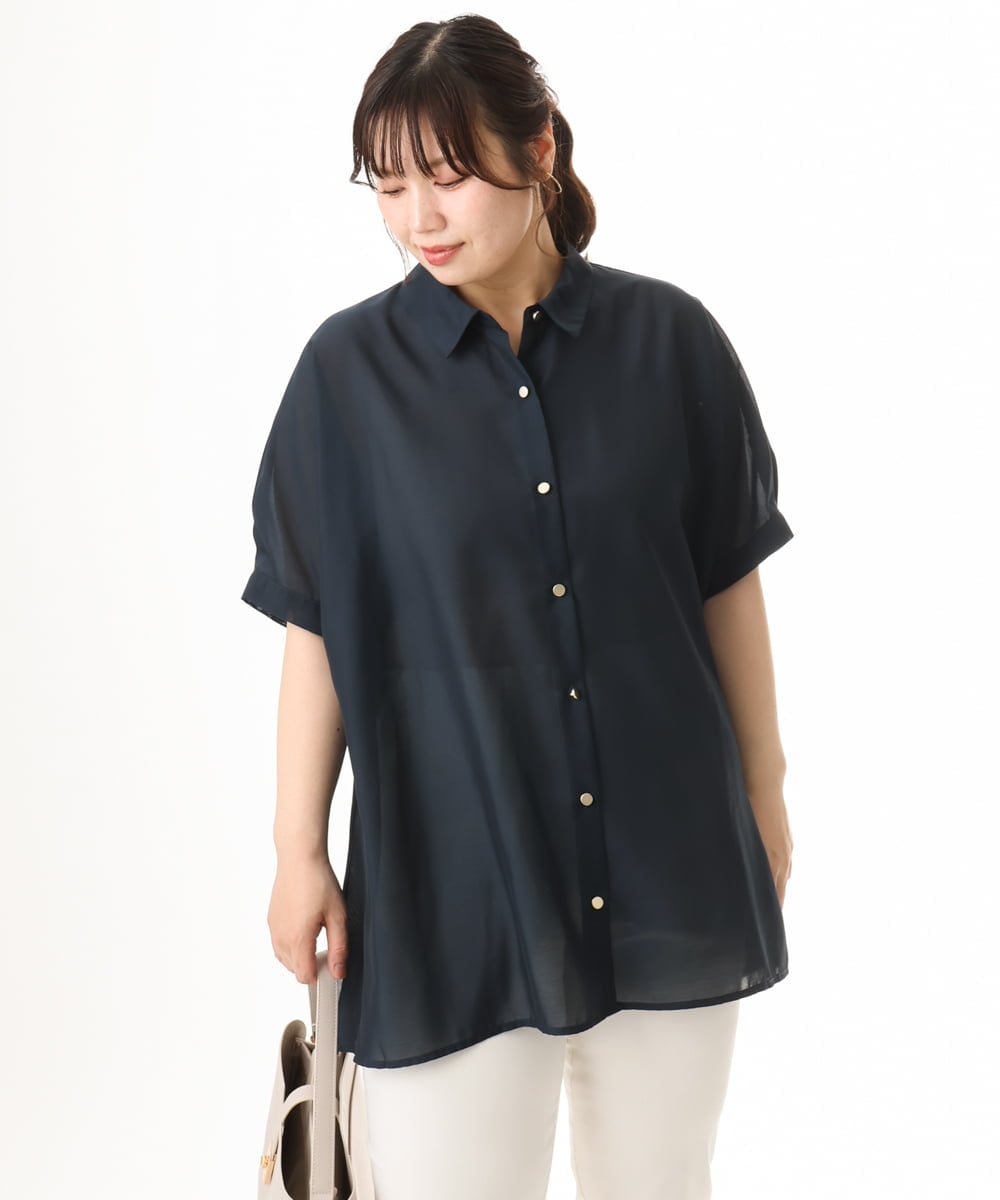 OLBHD32089 eur3(エウルキューブ) 【WEB先行販売】【大きいサイズ/接触冷感】シア―ボクシーシルエットブラウス ネイビー