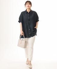 OLBHD32089 eur3(エウルキューブ) 【WEB先行販売】【大きいサイズ/接触冷感】シア―ボクシーシルエットブラウス ネイビー