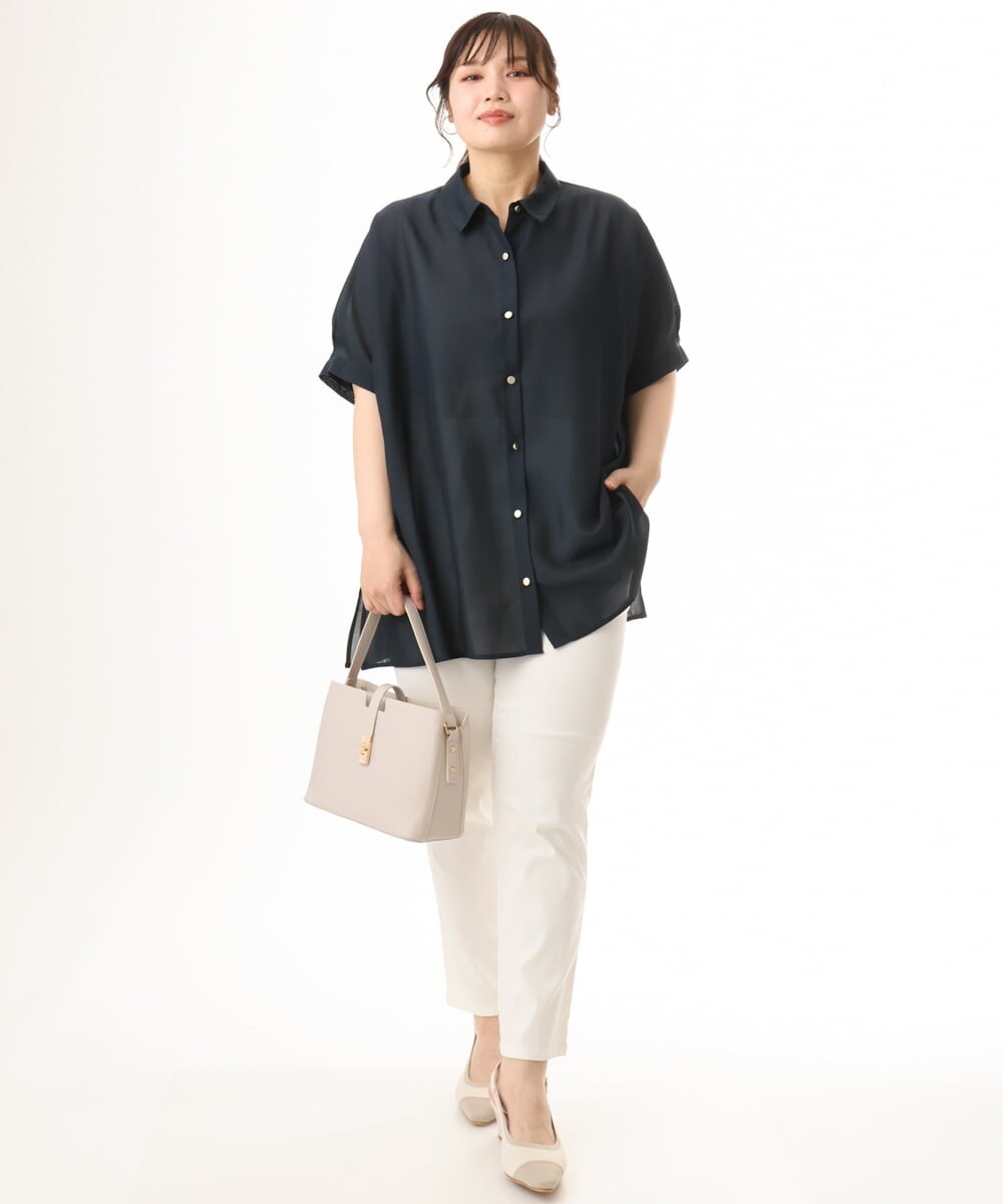 OLBHD32089 eur3(エウルキューブ) 【WEB先行販売】【大きいサイズ/接触冷感】シア―ボクシーシルエットブラウス ネイビー