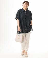 OLBHD32089 eur3(エウルキューブ) 【WEB先行販売】【大きいサイズ/接触冷感】シア―ボクシーシルエットブラウス ネイビー