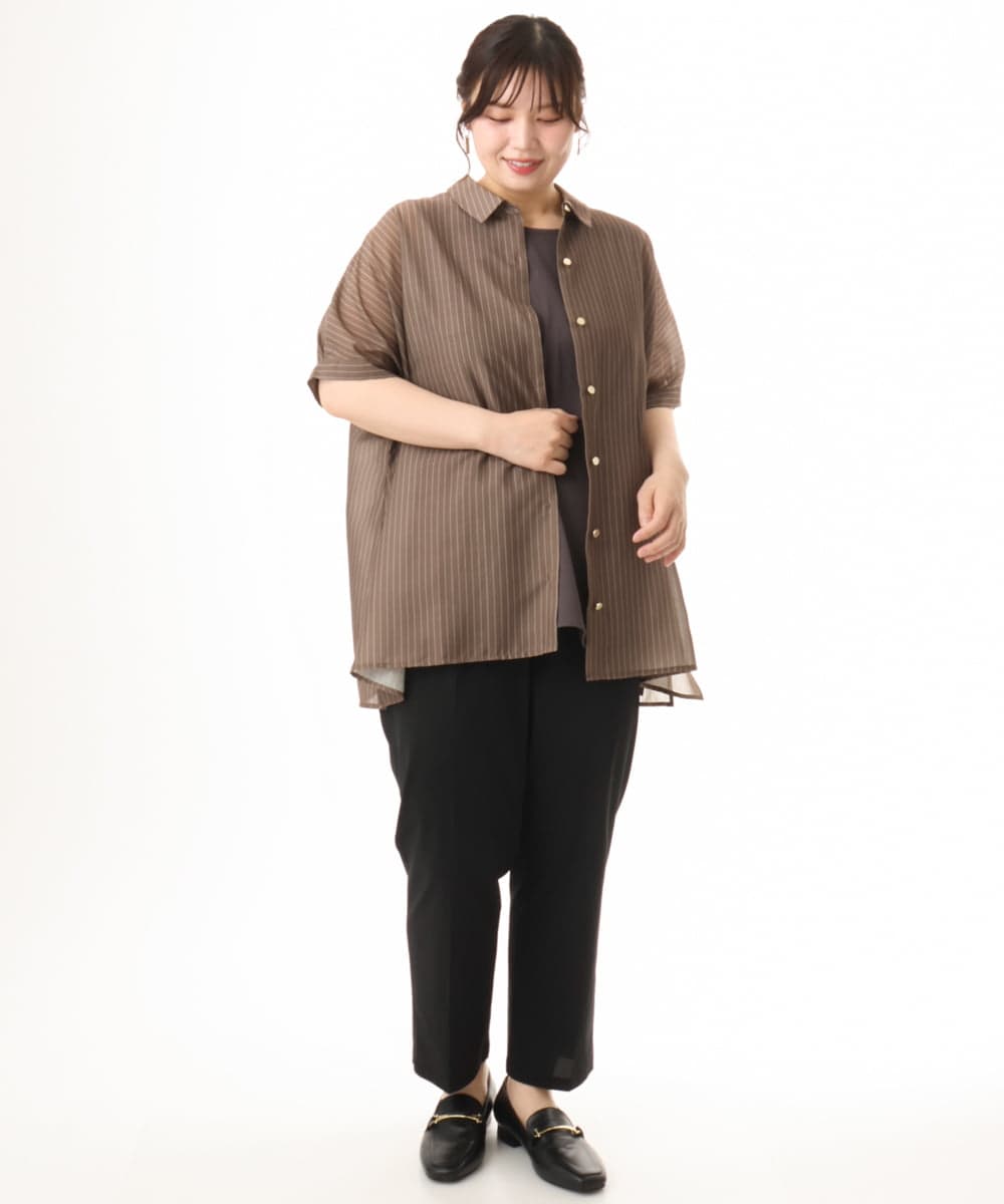 OLBHD32089 eur3(エウルキューブ) 【WEB先行販売】【大きいサイズ/接触冷感】シア―ボクシーシルエットブラウス ダークブラウン