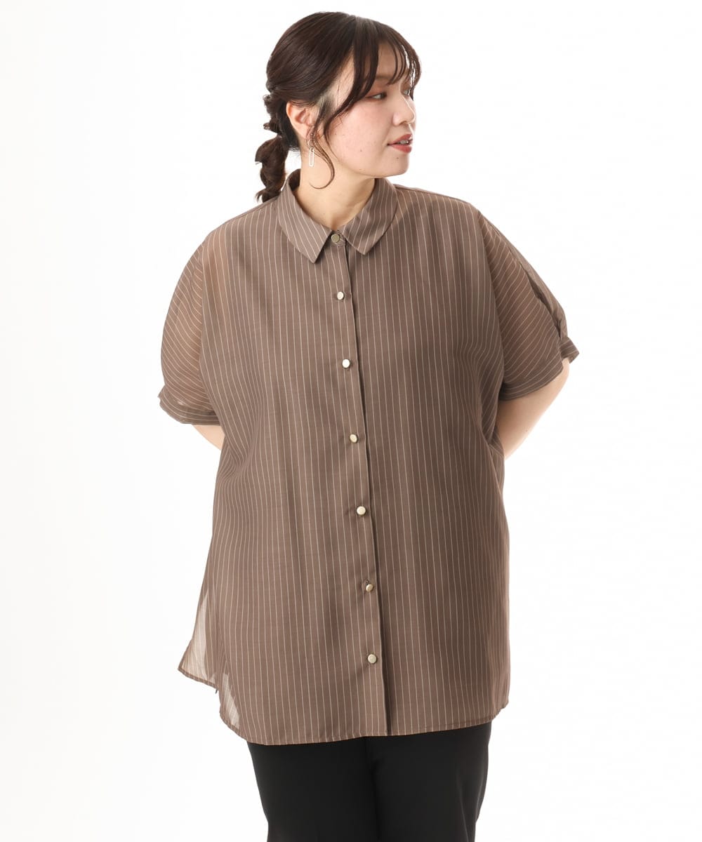 OLBHD32089 eur3(エウルキューブ) 【WEB先行販売】【大きいサイズ/接触冷感】シア―ボクシーシルエットブラウス ダークブラウン