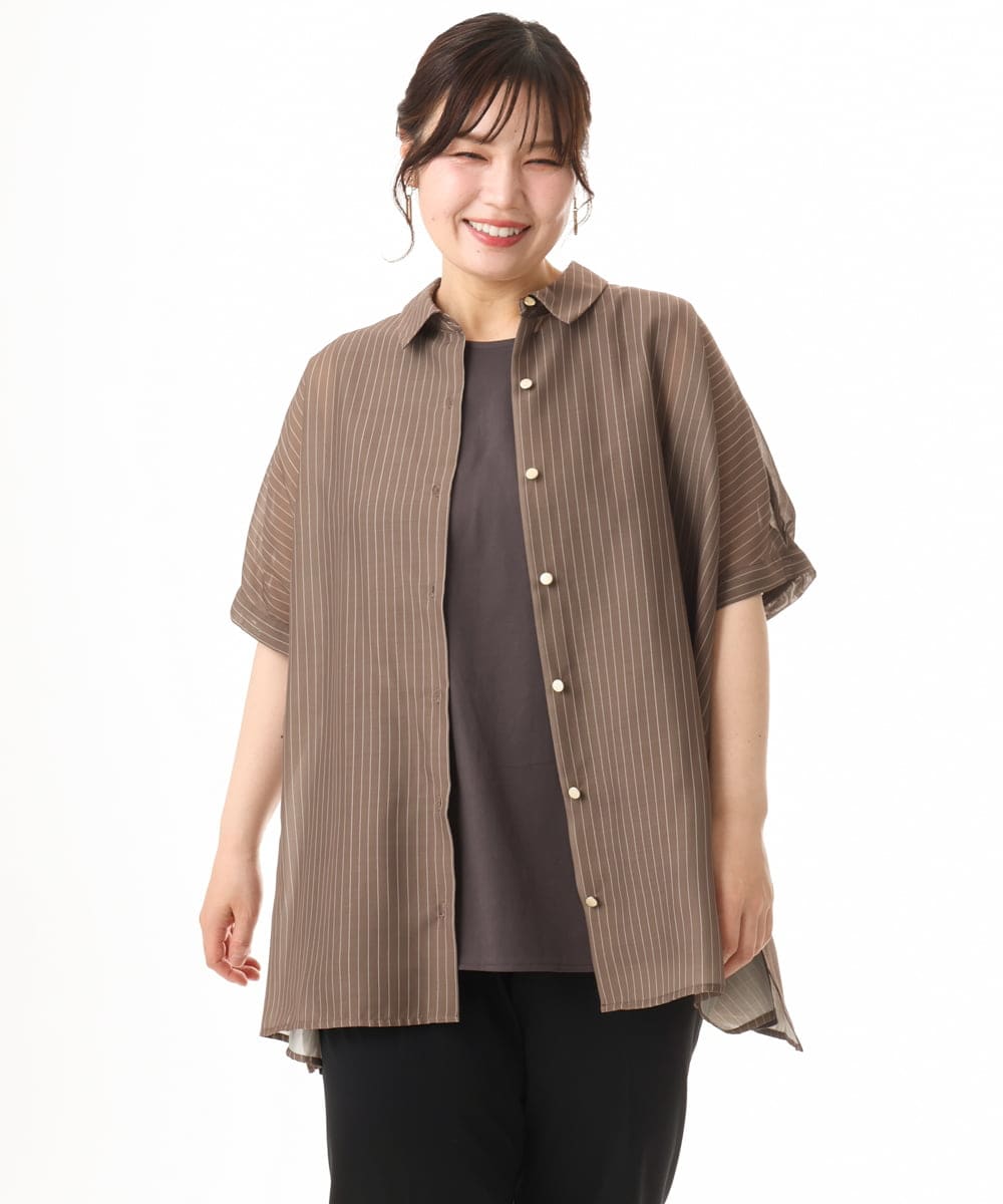 OLBHD32089 eur3(エウルキューブ) 【WEB先行販売】【大きいサイズ/接触冷感】シア―ボクシーシルエットブラウス ダークブラウン