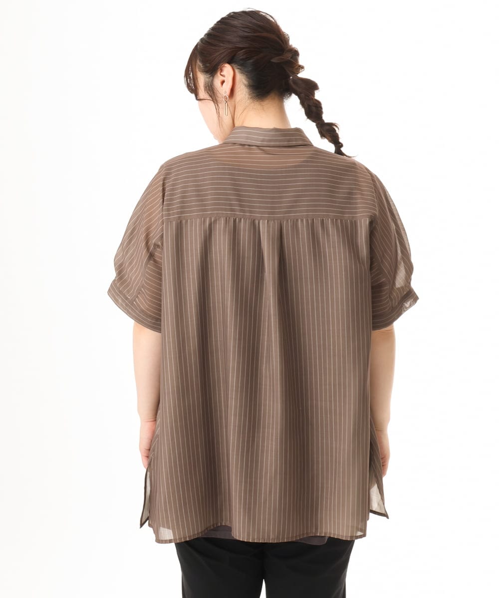 OLBHD32089 eur3(エウルキューブ) 【WEB先行販売】【大きいサイズ/接触冷感】シア―ボクシーシルエットブラウス ダークブラウン