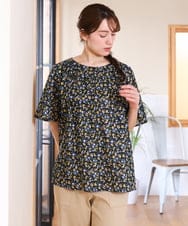 OLBHD35089 eur3(エウルキューブ) 【WEB先行販売】【大きいサイズ】フルーツプリントブラウス ネイビー