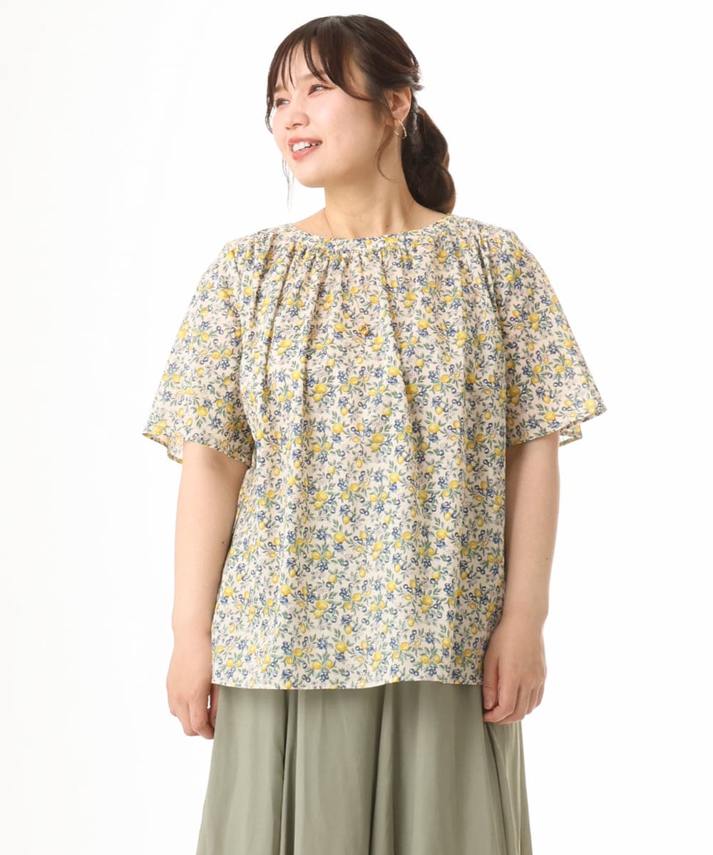 OLBHD35089 eur3(エウルキューブ) 【WEB先行販売】【大きいサイズ】フルーツプリントブラウス ホワイト