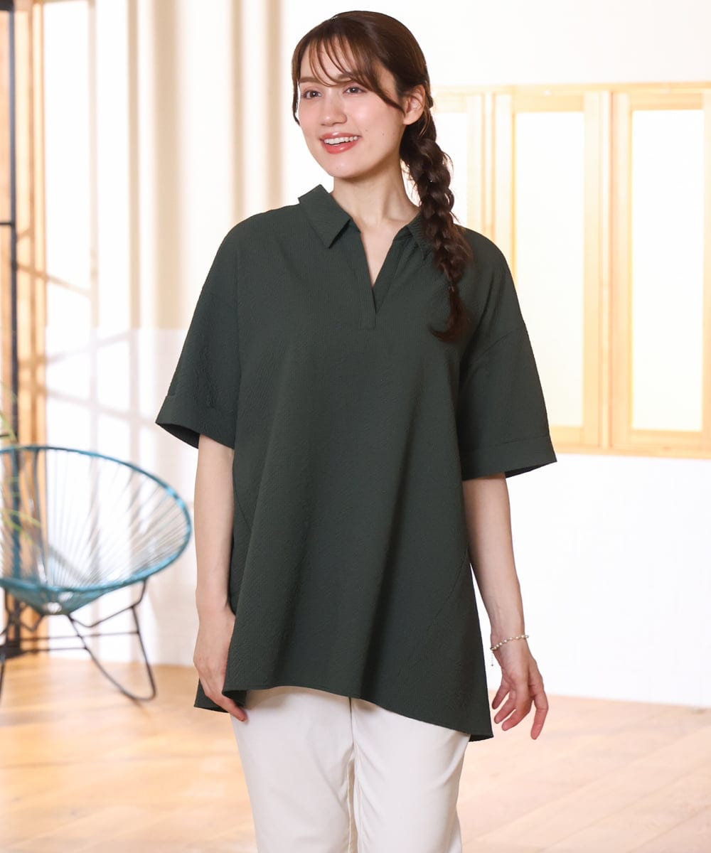 OLBHD42089 eur3(エウルキューブ) 【WEB先行販売】【大きいサイズ】ぽこぽこチュニックブラウス グリーン