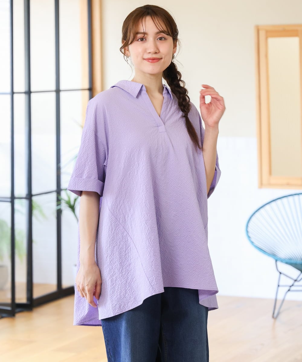 OLBHD42089 eur3(エウルキューブ) 【WEB先行販売】【大きいサイズ】ぽこぽこチュニックブラウス ラベンダー（WEB限定カラー）
