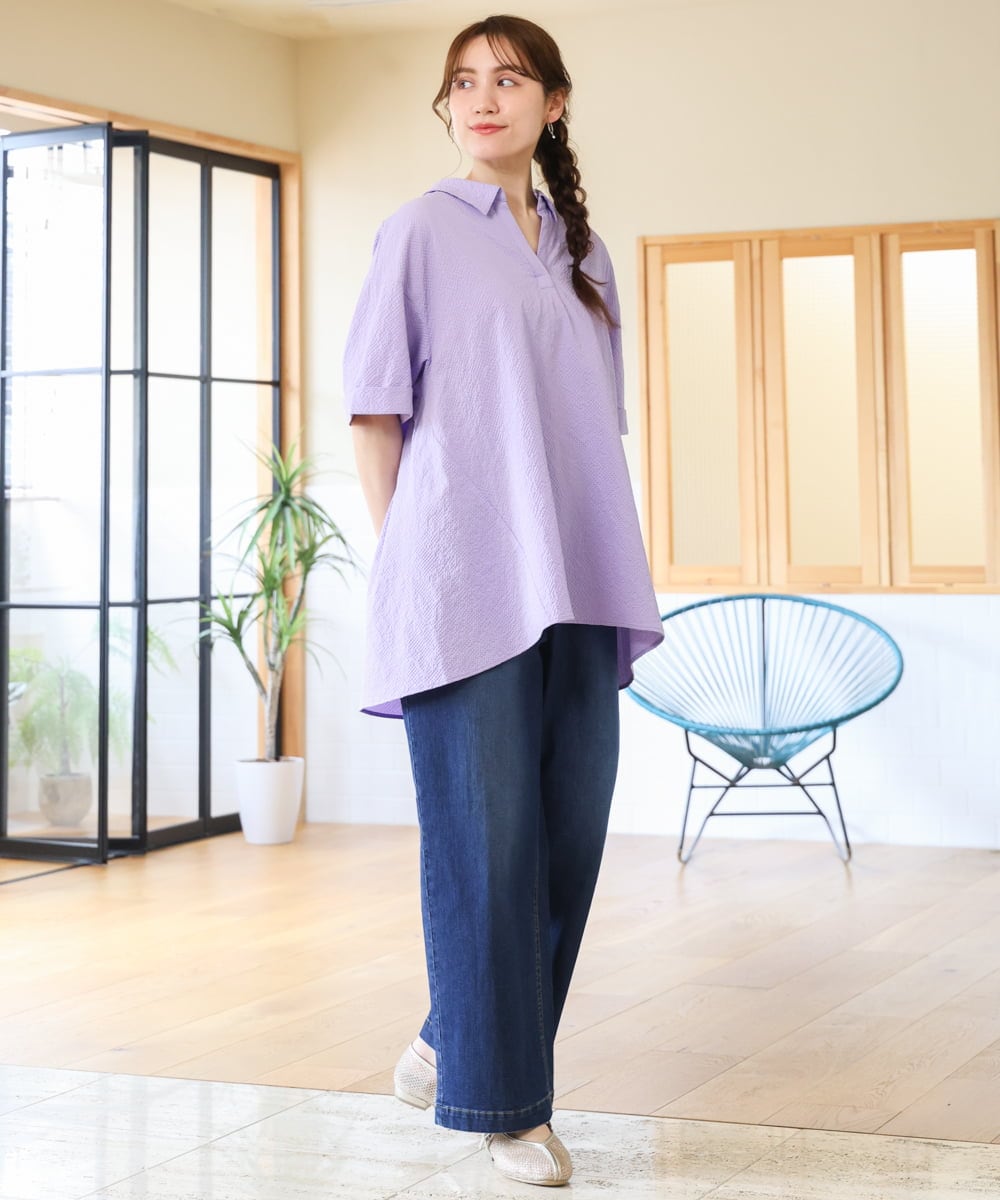 OLBHD42089 eur3(エウルキューブ) 【WEB先行販売】【大きいサイズ】ぽこぽこチュニックブラウス ラベンダー（WEB限定カラー）
