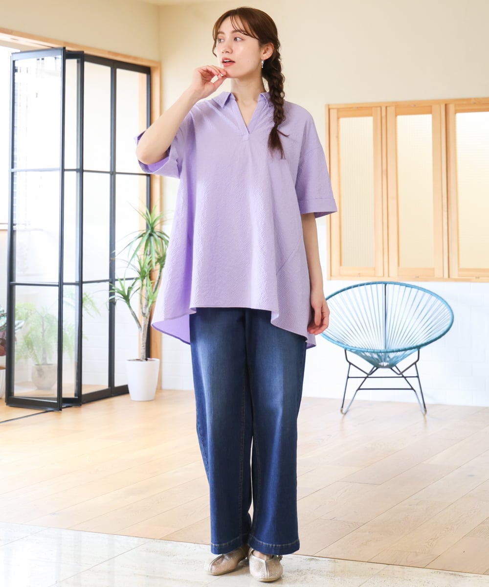 OLBHD42089 eur3(エウルキューブ) 【WEB先行販売】【大きいサイズ】ぽこぽこチュニックブラウス ラベンダー（WEB限定カラー）