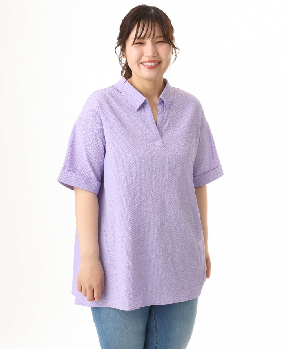 OLBHD42089 eur3(エウルキューブ) 【WEB先行販売】【大きいサイズ】ぽこぽこチュニックブラウス ラベンダー（WEB限定カラー）