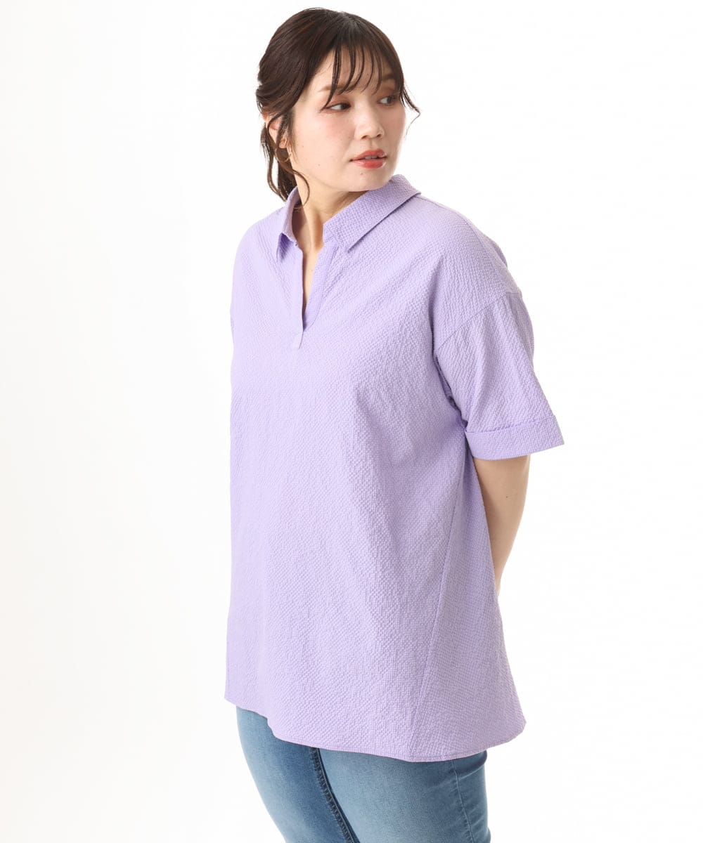 OLBHD42089 eur3(エウルキューブ) 【WEB先行販売】【大きいサイズ】ぽこぽこチュニックブラウス ラベンダー（WEB限定カラー）