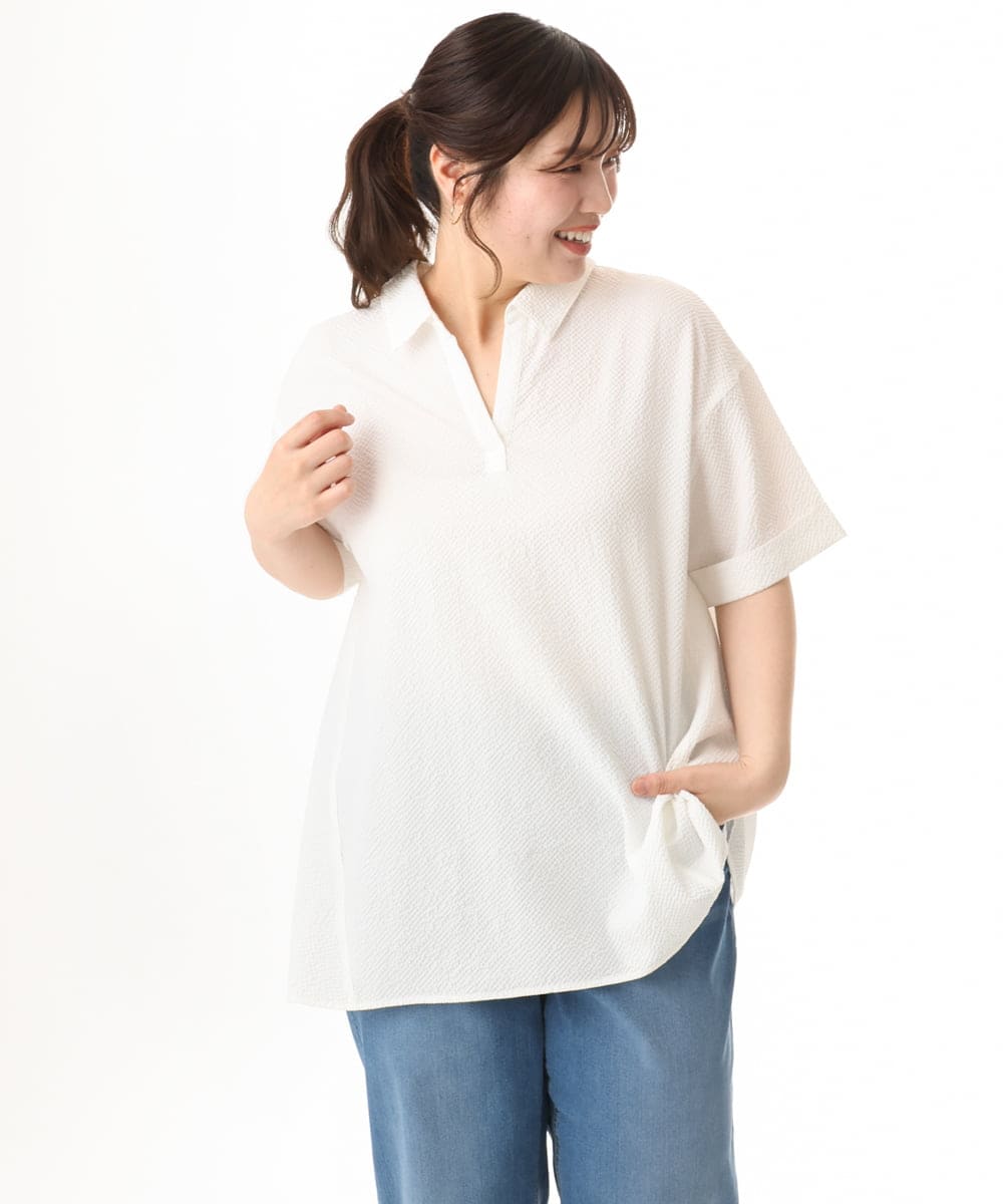 OLBHD42089 eur3(エウルキューブ) 【WEB先行販売】【大きいサイズ】ぽこぽこチュニックブラウス ホワイト