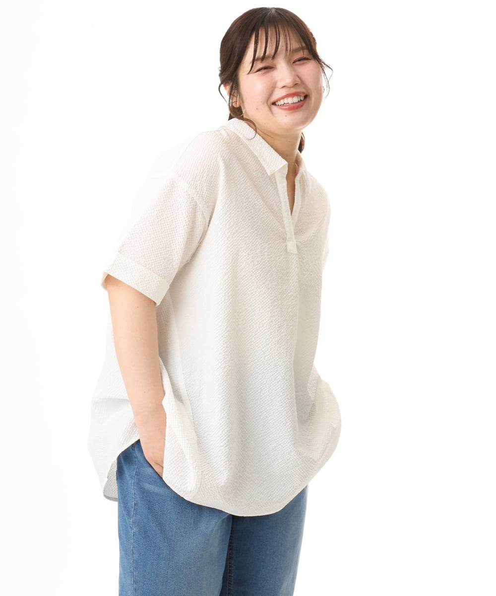 OLBHD42089 eur3(エウルキューブ) 【WEB先行販売】【大きいサイズ】ぽこぽこチュニックブラウス ホワイト