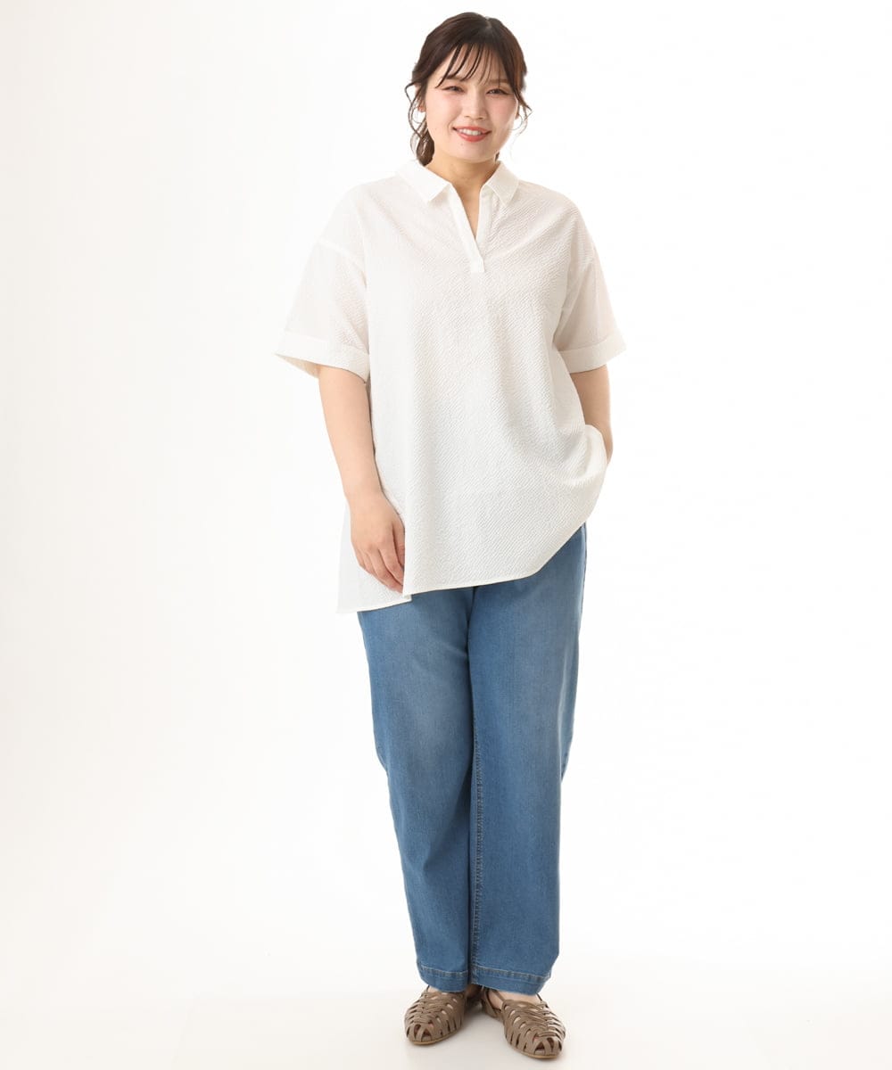 OLBHD42089 eur3(エウルキューブ) 【WEB先行販売】【大きいサイズ】ぽこぽこチュニックブラウス ホワイト