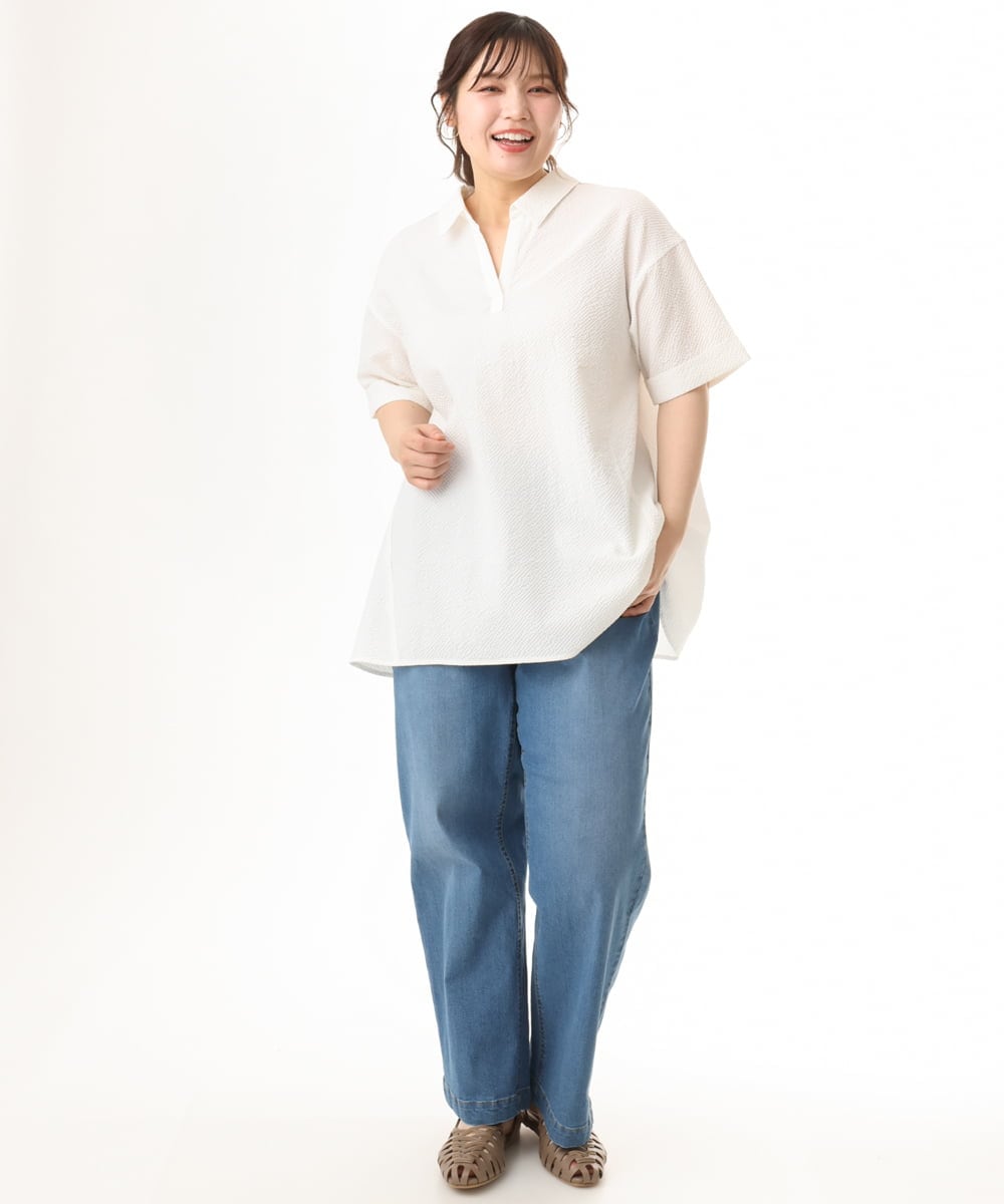 OLBHD42089 eur3(エウルキューブ) 【WEB先行販売】【大きいサイズ】ぽこぽこチュニックブラウス ホワイト