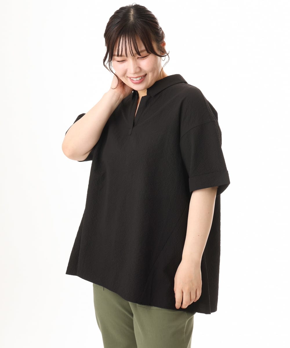 OLBHD42089 eur3(エウルキューブ) 【WEB先行販売】【大きいサイズ】ぽこぽこチュニックブラウス ブラック