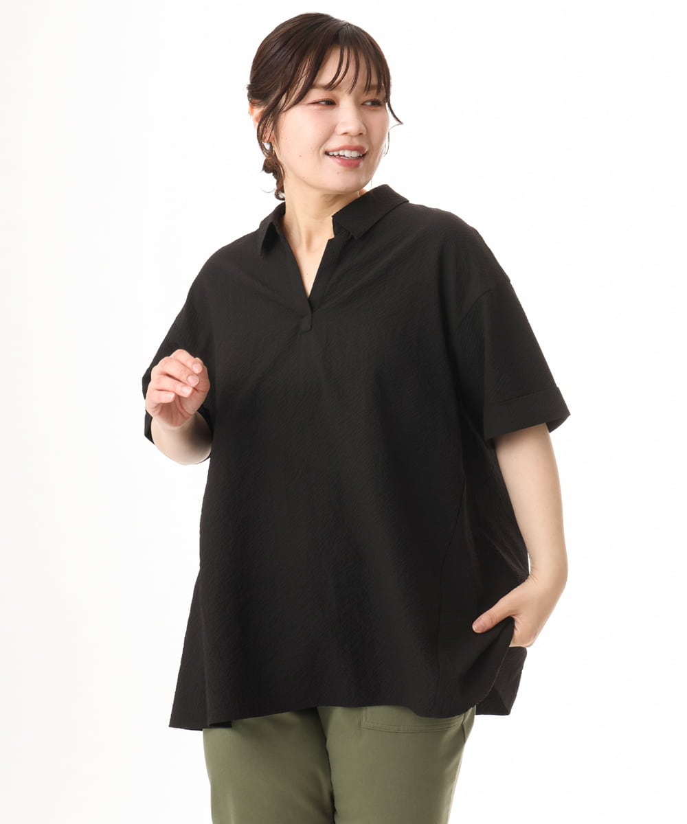 OLBHD42089 eur3(エウルキューブ) 【WEB先行販売】【大きいサイズ】ぽこぽこチュニックブラウス ブラック