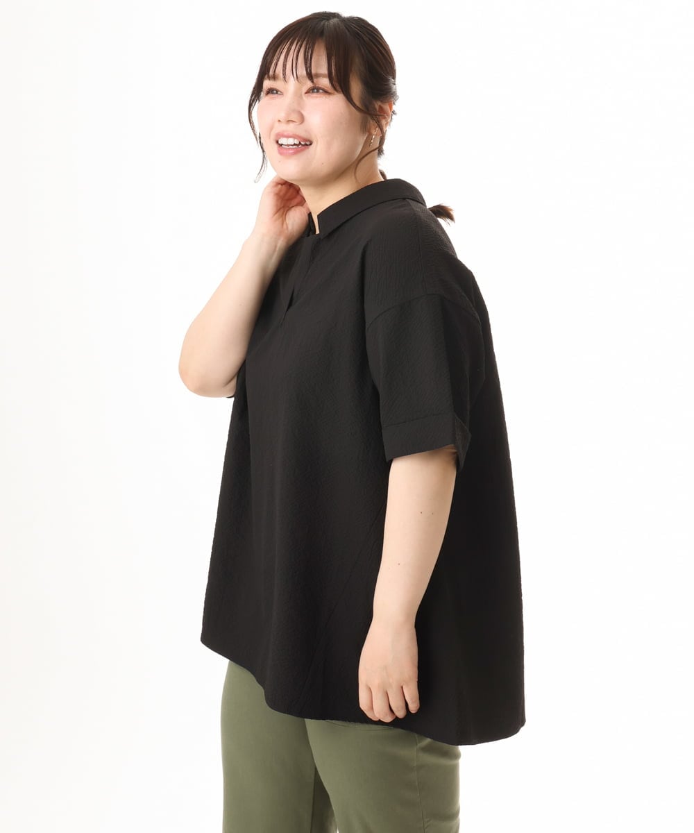 OLBHD42089 eur3(エウルキューブ) 【WEB先行販売】【大きいサイズ】ぽこぽこチュニックブラウス ブラック
