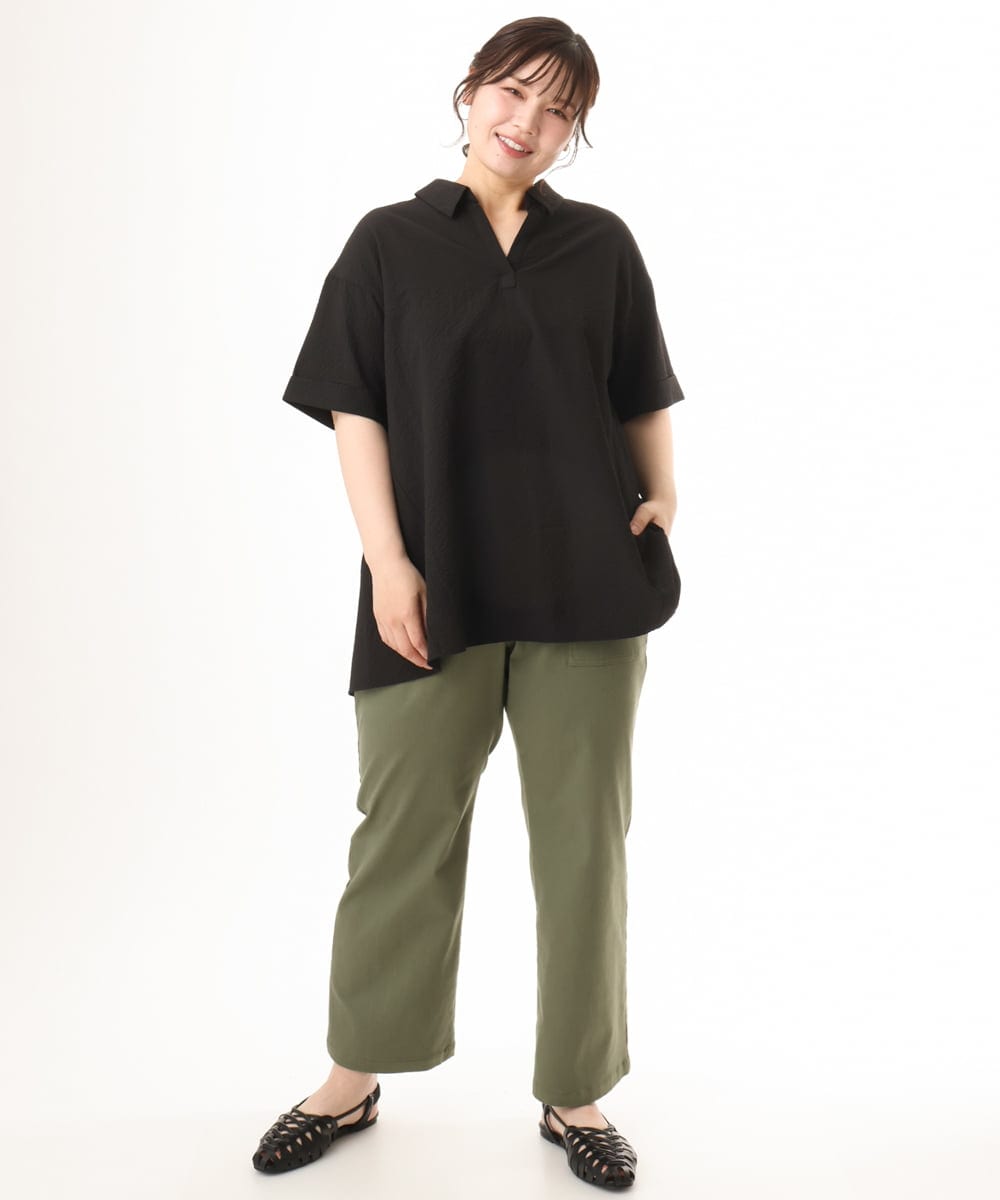 OLBHD42089 eur3(エウルキューブ) 【WEB先行販売】【大きいサイズ】ぽこぽこチュニックブラウス ブラック