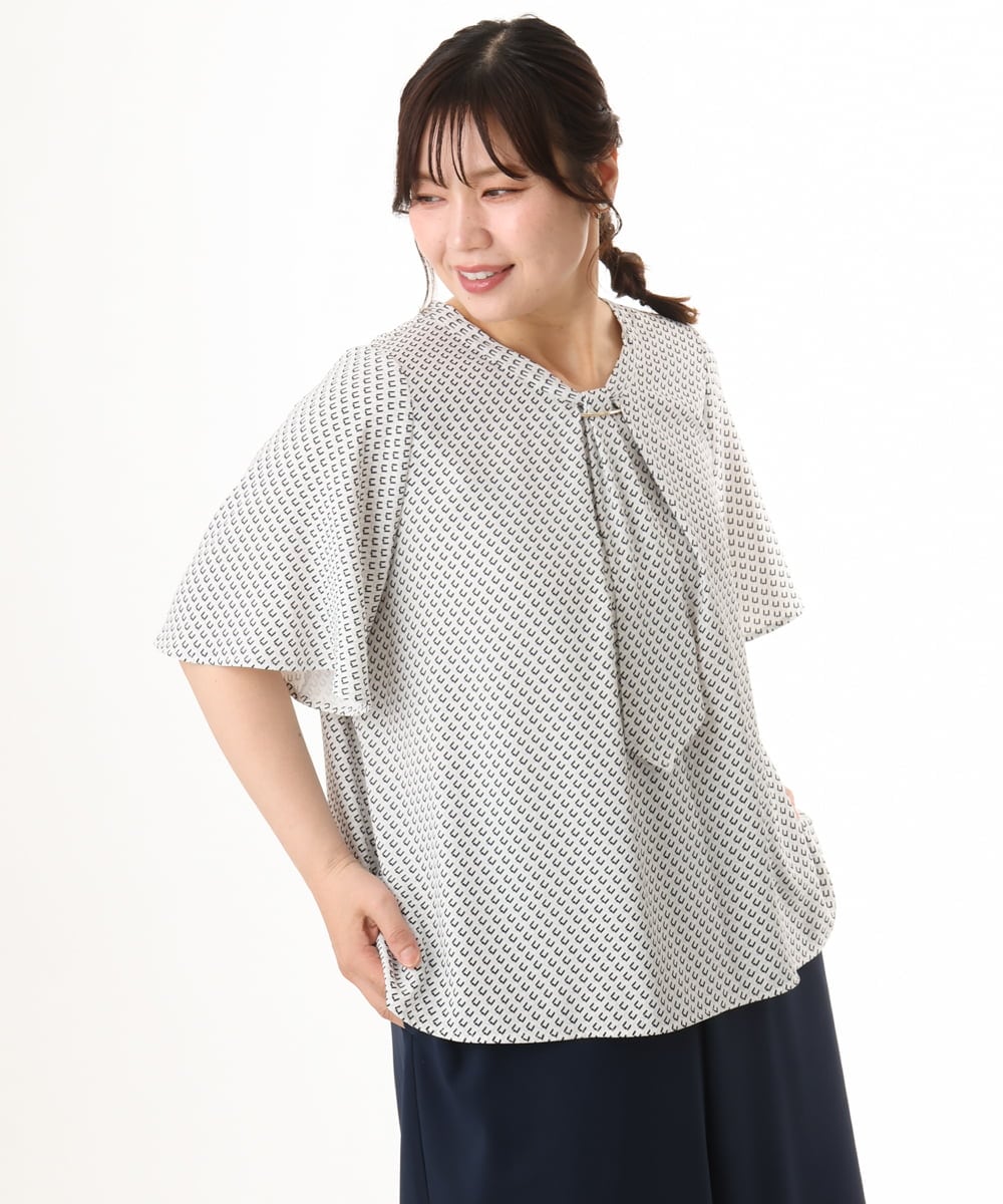 OLBHD43089 eur3(エウルキューブ) 【大きいサイズ/11号サイズあり】ボウタイ風ジョーゼットブラウス アイボリー