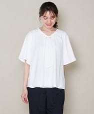 OLBHD43089 eur3(エウルキューブ) 【大きいサイズ/11号サイズあり】ボウタイ風ジョーゼットブラウス ホワイト