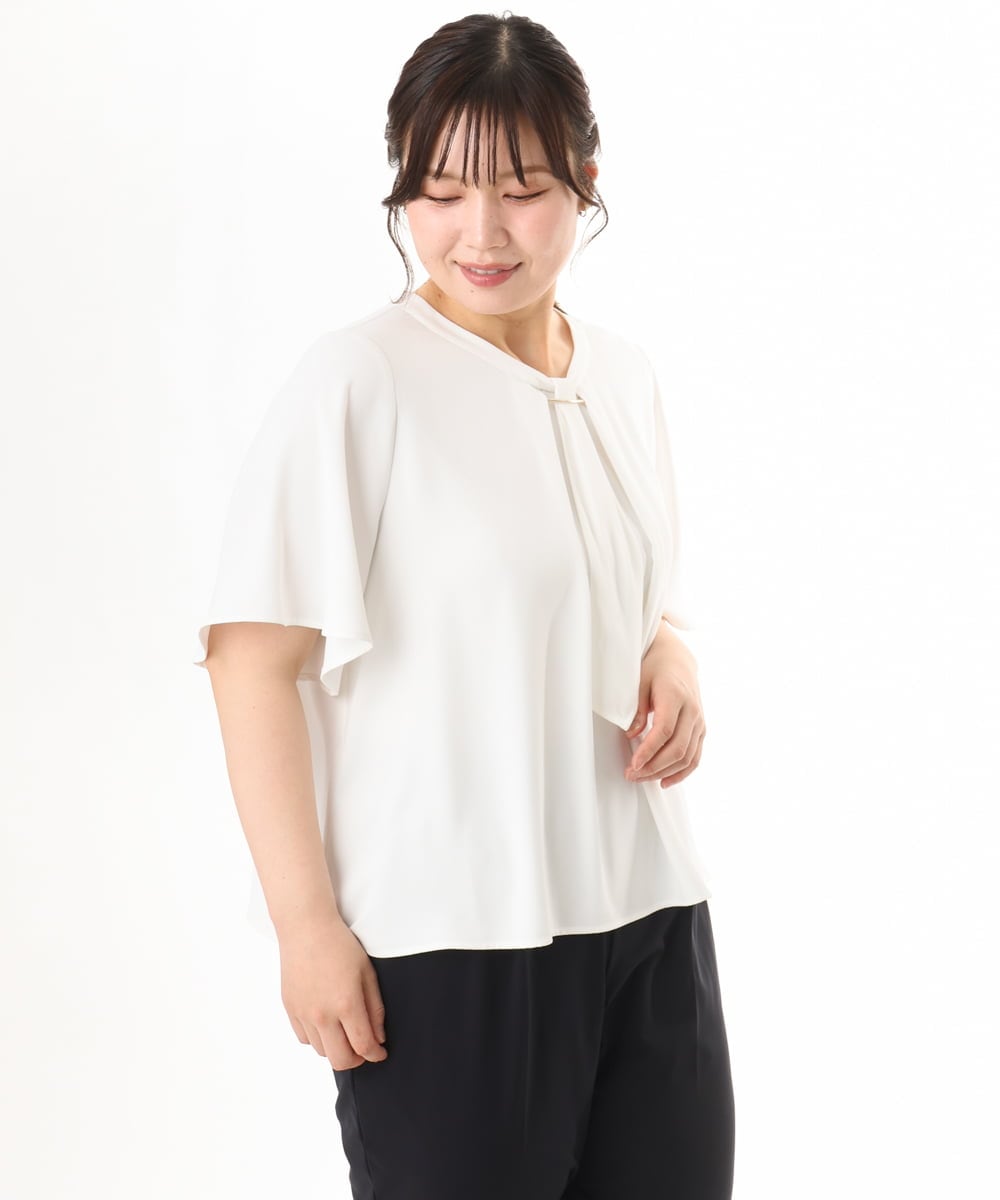 OLBHD43089 eur3(エウルキューブ) 【大きいサイズ/11号サイズあり】ボウタイ風ジョーゼットブラウス ホワイト