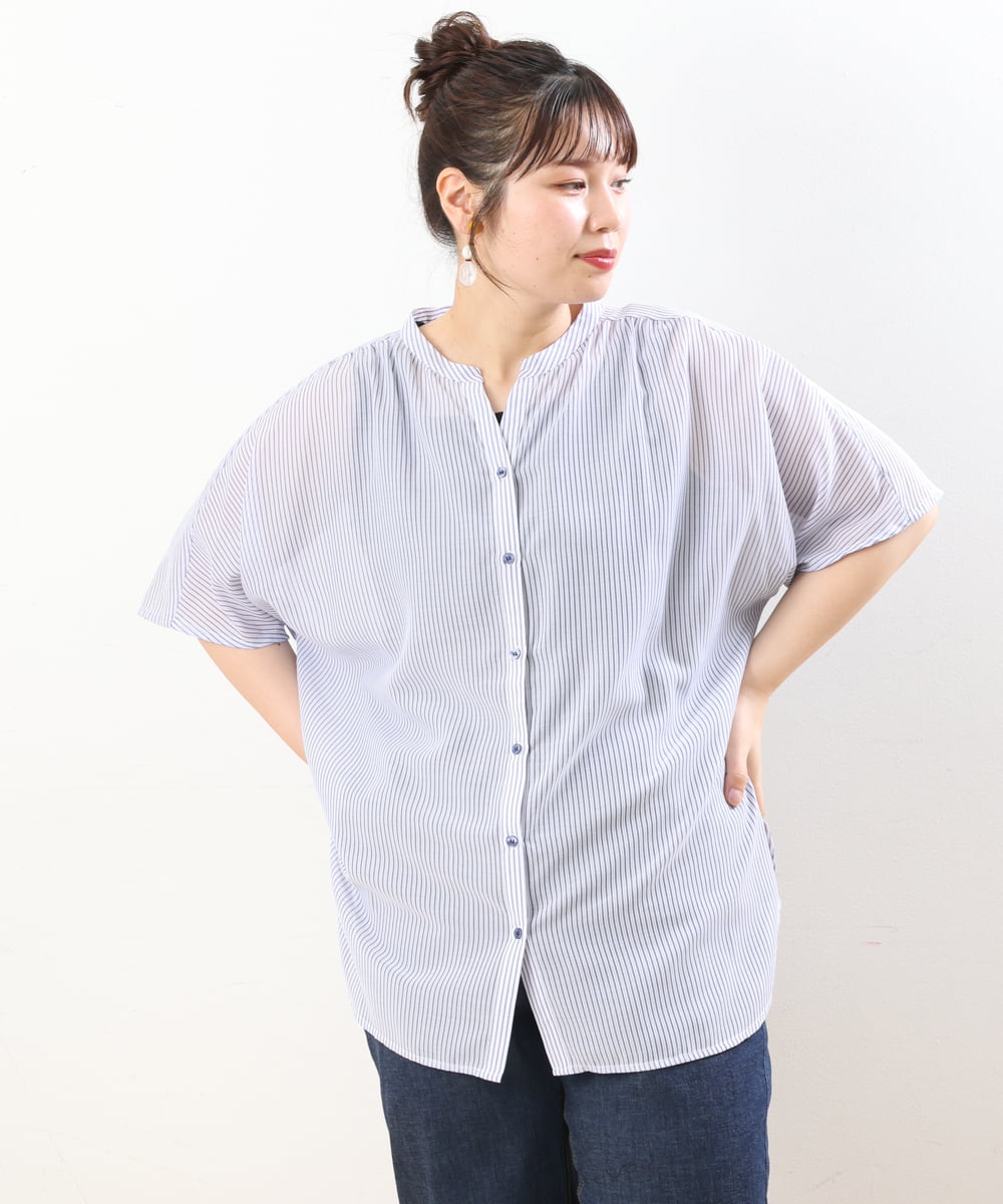 OLBHS17070 eur3(エウルキューブ) 【大きいサイズ】シアーシャツアンサンブル ネイビー(57)