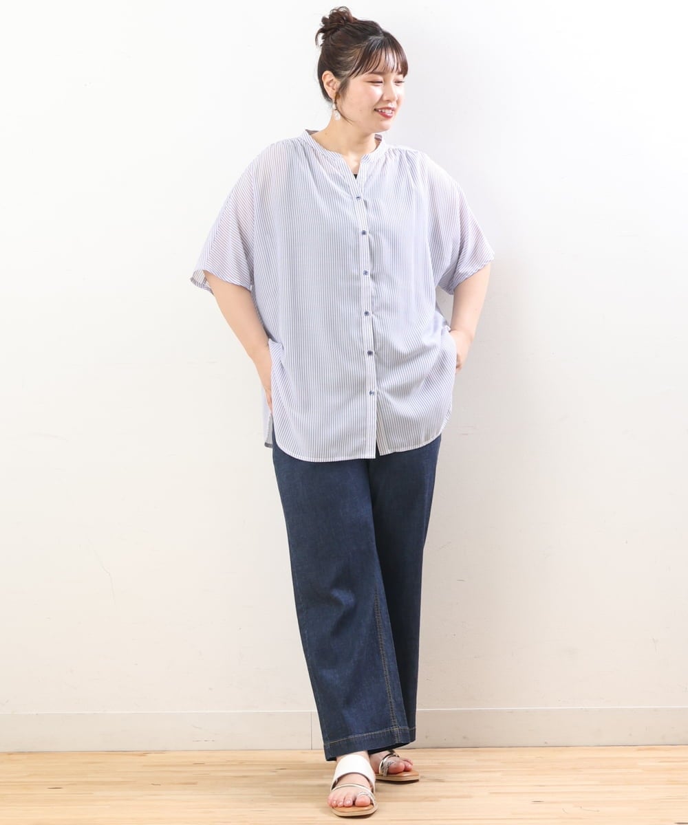 OLBHS17070 eur3(エウルキューブ) 【大きいサイズ】シアーシャツアンサンブル ネイビー(57)