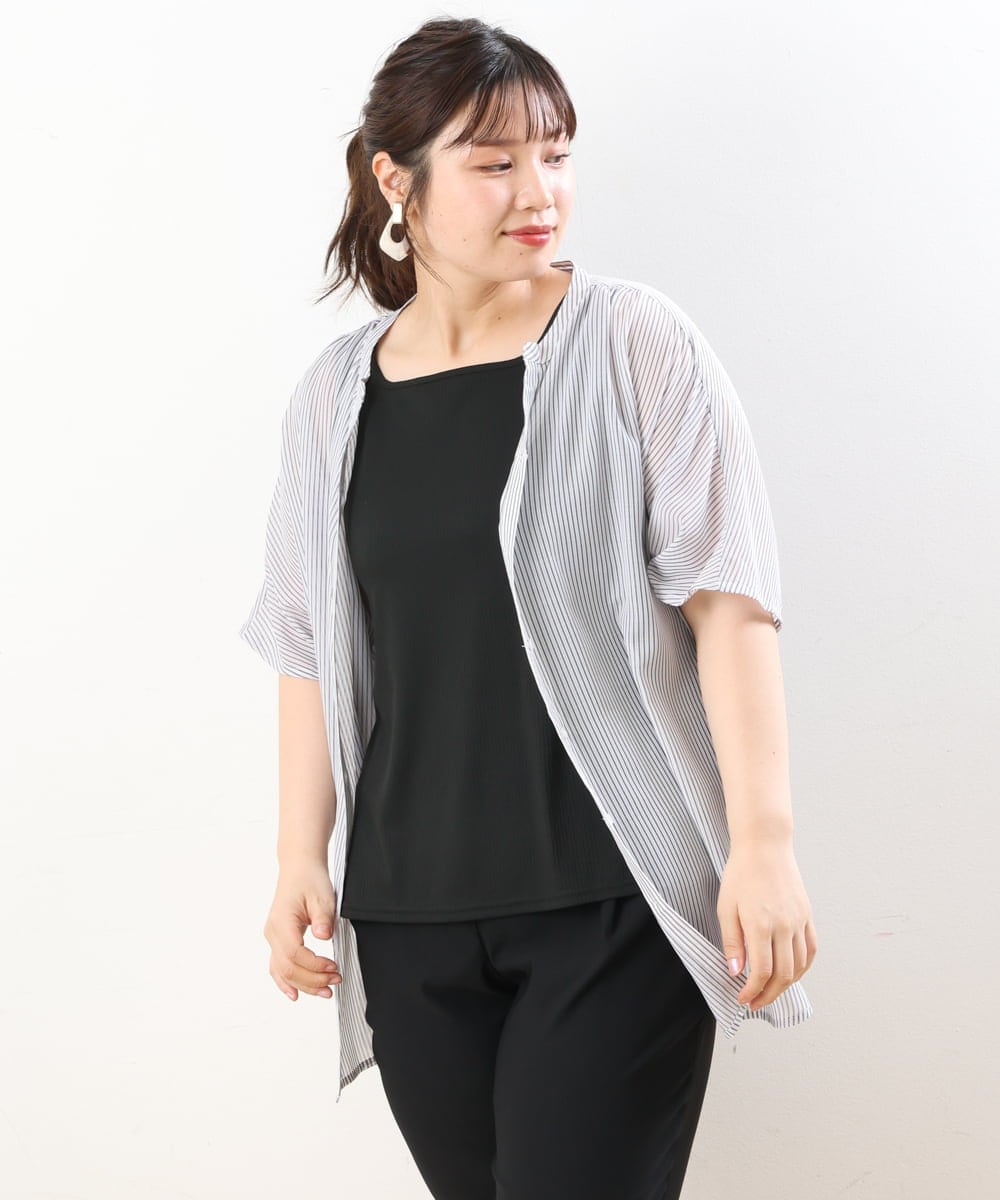 OLBHS17070 eur3(エウルキューブ) 【大きいサイズ】シアーシャツアンサンブル ブラック(94)