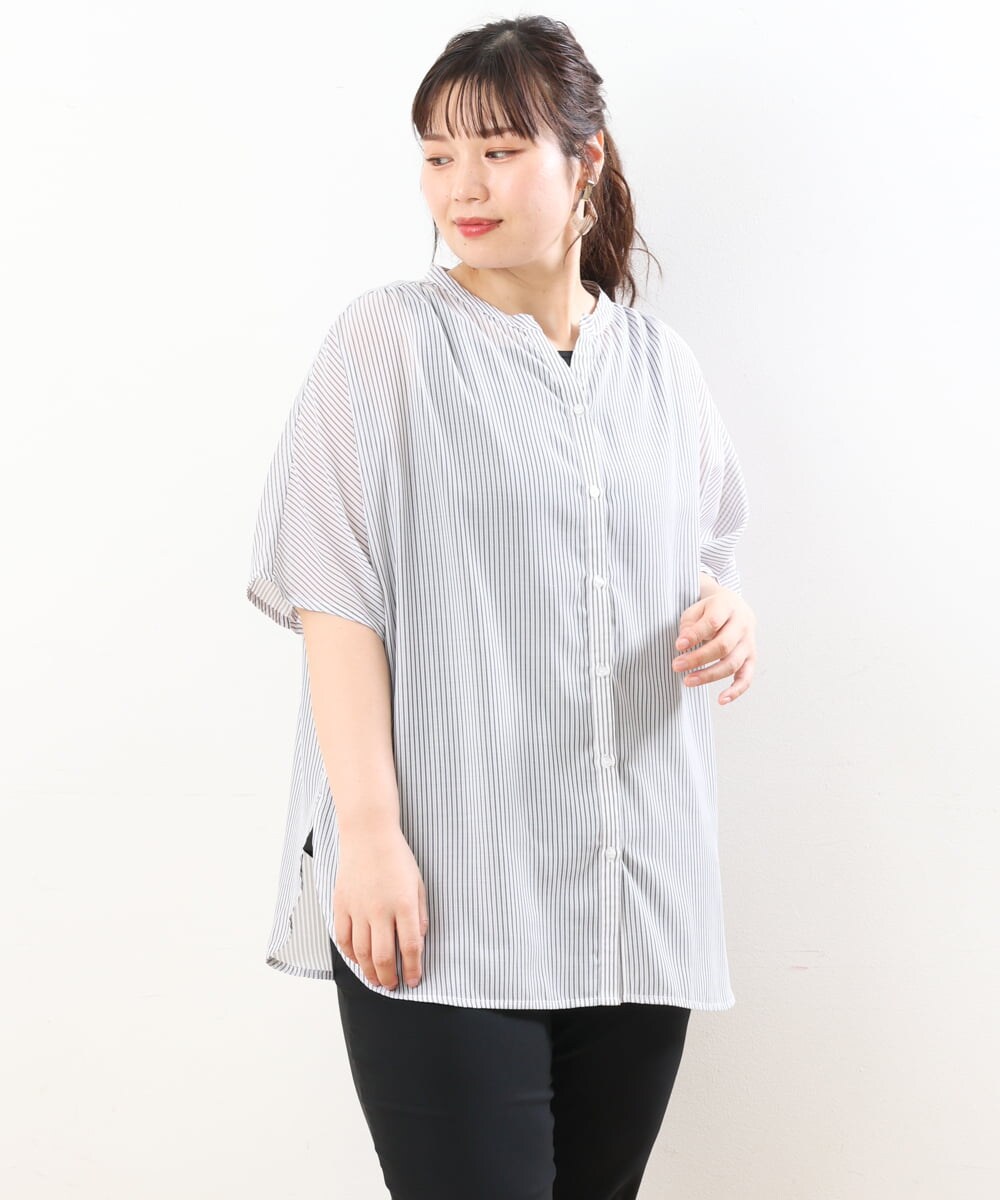 OLBHS17070 eur3(エウルキューブ) 【大きいサイズ】シアーシャツアンサンブル ブラック(94)