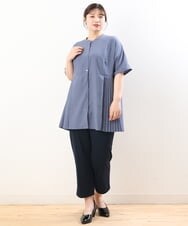 OLBHS31090 eur3(エウルキューブ) 【大きいサイズ】バンドカラープリーツシャツチュニック ブルー(55)