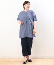 OLBHS31090 eur3(エウルキューブ) 【大きいサイズ】バンドカラープリーツシャツチュニック ブルー(55)